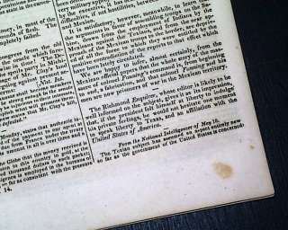 TEXAS REVOLUTION Fannin Goliad Massacre 1836 Newspaper  