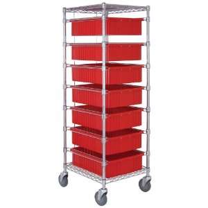 CHROME Bin Cart 21 x 24 x 69H, 5 Wire Shelves, 7 DG93060 Bins 18 x 23 