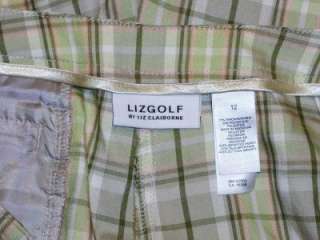 LIZ GOLF Claiborne Womens 12 Cream Green & Pink Plaid Golf Skorts 