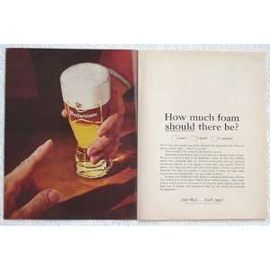  1964 Budweiser Beer How Much Foam? Double Page Print Ad 