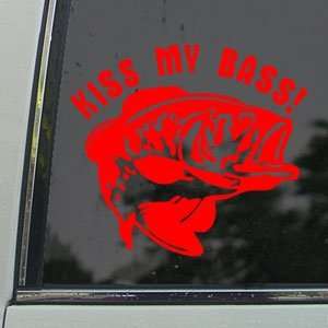  Kiss My Bass Fishing Red Decal Car Truck Window Red 