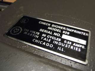 Martin Yale 929 Check Signer / Imprinter   Excellent   
