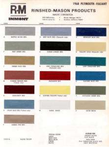 1968 PLYMOUTH PAINT COLOR SAMPLE CHIPS CARD OEM COLORS  
