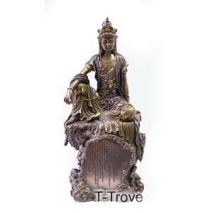   Cast Bronze Water & Moon Kwan Yin Bodhisattva Statue
