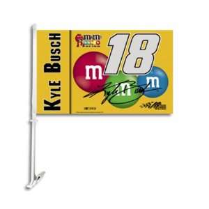 Kyle Busch Car Flag W/Wall Brackett Set Of 2   Car Flag M&M Kyle Busch 