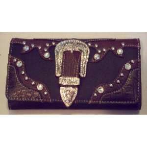  Longhorn Faux Leather and Hide Tri Fold Ladies Wallet 