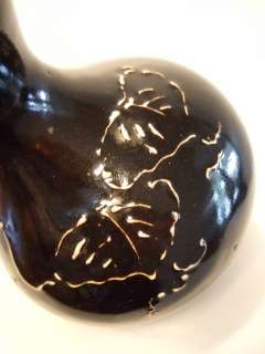 DELIGHTFUL 9 Antique BLACK GLAZED PORCELAIN Double GOURD VASE with 