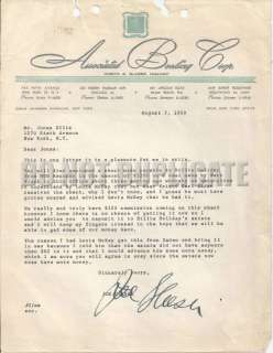 JAZZ HISTORY Joe Glaser Letter RE Billie Holiday Estate  