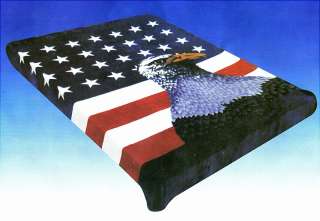 US Flag Eagle Korean Style Plush Soft Blanket / Cobija Queen Size 