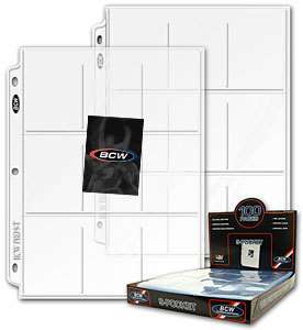 100 BCW 9 Pocket Protective Pages   For Trading Cards  