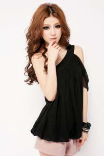 Korea Womens Romantic Single Oblique Chiffon Lined Lady Tops Shirts 