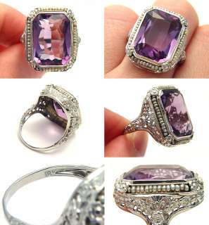 RARE ANTIQUE ART NOUVEAU 12CT AMETHYST SEED PEARL 18K WHITE GOLD 