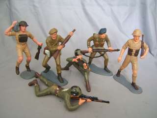1960s MARX 6 Hard Plastic Painted WWII Toy Soldiers  