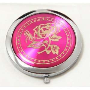  Chrome Steel Metal Make up Mirror Rose & Dragonfly in Hot 