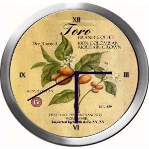  TORO 14 Inch Coffee Metal Clock Quartz Movement Kitchen 