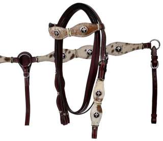 Medium Oil Cowhide Covered Bridle Breastcollar and Reins Set NEW Horse 