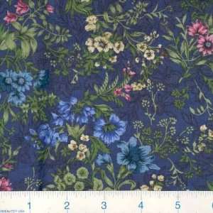  45 Wide Floral Silhouette Floral Bouquet Navy Fabric By 