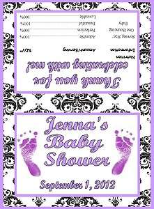 Girl Purple Baby Feet Damask Print Baby Shower Party Favor Bags with 