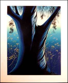 Eyvind Earle Blue Pine Signed fine art serigraph orig CoA dark tree 
