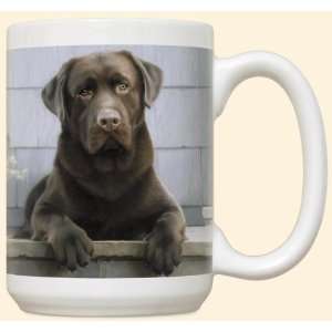 Chocolate Labrador Retriever on Porch Coffee Mug Kitchen 