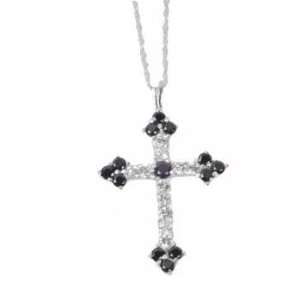  TOC 925 Silver Sapphire Cross Pendant, 16 Chain Jewelry