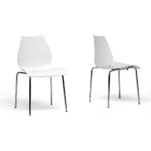   of 2 Dining Chairs White Plastic Chrome Steel legs 