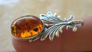 BALTIC HONEY or GREEN AMBER & STERLING SILVER LEAF PENDANT  