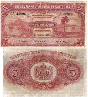 1939 GOVT OF TRINIDAD & TOBAGO $5 NOTE *EX. SCARCE*  
