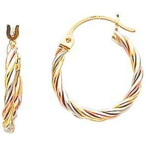  14K Gold Tri Color Twisted Hoop Earrings Jewelry New A Jewelry
