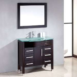  36 inch Wood & Glass Single Basin Sink Bathroom Vanity Set 