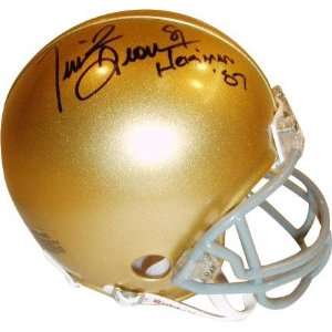 com Tim Brown Notre Dame Autographed Riddell Mini Helmet with Heisman 