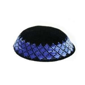  16 Centimeter Tightly Knitted Kippah in Black with Royal 