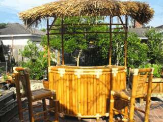Half moon Bamboo Tiki Bar w roof/canopy Set  Bambo Bar w 2 Stools 