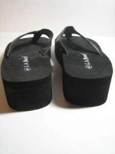Black Women Platform Flip Flops Thongs Wedge 1.75 Heel  