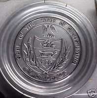 Wilton Seal of the State of Pennsylvania Pewter Plate  