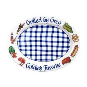  Personalized Barbeque Platter   Blue Gingham
