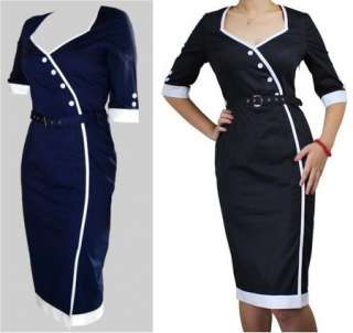Buttoned Pin Up Dress Navy or Black Rockabilly 50s New  