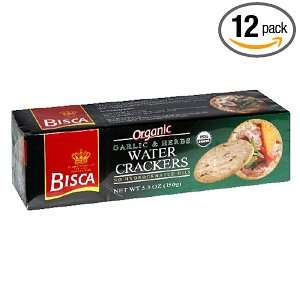 Bisca Water Crackers, Garlic & Herb, 5.3 Ounce Boxes (Pack of 12 