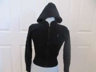  Ralph Lauren Hooded Cable Knit Sweater Full Zipper Black 