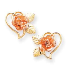  10k Black Hills Gold Rose inside Scrolled Heart Earrings 
