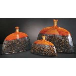  Set of 3 Amber and Black Bamboo Accented Vases