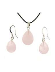 Rose Quartz Faceted Pear Shaped Pendant and Earrings Set   13x17mm 