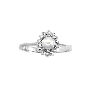  10K White Gold 0.02 ct. Diamond and 6 x 4 MM Pearl Ring 