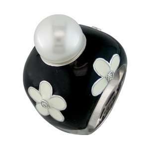  10 11mm White Freshwater Pearl and Diamond Black and White 