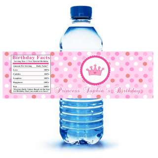 25 Personalized Crown Princess Water Bottle Labels Wrappers Birthday 