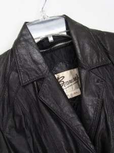 Fun BERMANS BLACK Vintage BUTTON UP COAT Smooth Leather BELTED JACKET 