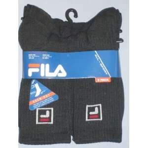  Fila Mens All Sport Rib Crew Socks, 6 Pair, Black, Sock 