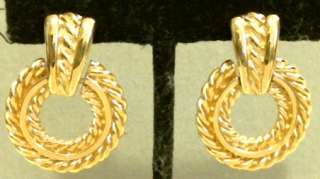 Trifari Clip Earrings Goldtone Drop Wreath Signed Pair  