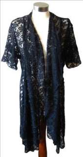 Vtg RETRO 70s black Crochet floral lace open cardigan coverup top 