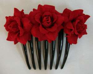 Red Rose flower Hair Comb  
